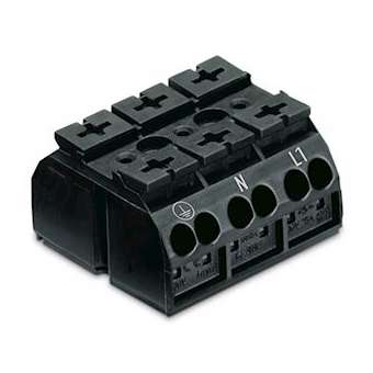 Borne de racc. 3 pôles Noir (PE-N-L1, fixation par vis dessus)|Wago contact-WAG862-1503