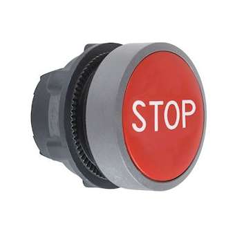 Harmony XB5 - tête de bouton poussoir - D22 - col grise - marqué 'STOP' - rouge|Schneider Electric-SCHZB5AA434C0