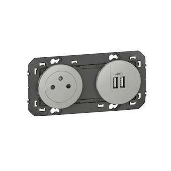 Prise 2P+T Surface + chargeur 2 USB Type-A dooxie 3A précâblés finition alu|Legrand-LEG600442
