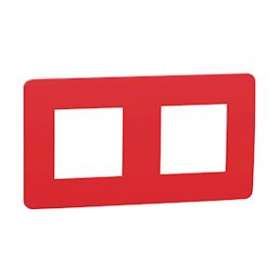 Unica Studio Color - plaque de finition - Rouge cardinal liseré Blanc - 2 postes|Schneider Electric-SCHNU280413