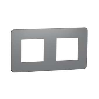 Unica Studio Color - plaque de finition - Gris foncé liseré Blanc - 2 postes|Schneider Electric-SCHNU280421
