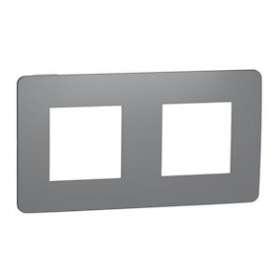 Unica Studio Color - plaque de finition - Gris foncé liseré Blanc - 2 postes|Schneider Electric-SCHNU280421