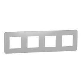 Unica Studio Métal - plaque de finition - Aluminium liseré Blanc - 4 postes|Schneider Electric-SCHNU280855