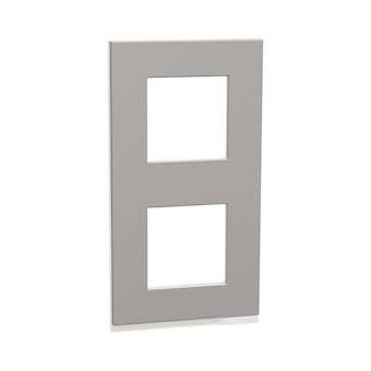 Unica Pure - plaque de finition - Aluminium liseré Blanc - 2 postes verticaux|Schneider Electric-SCHNU6004V80