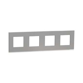 Unica Pure - plaque de finition - Aluminium liseré Blanc - 4 postes|Schneider Electric-SCHNU600880
