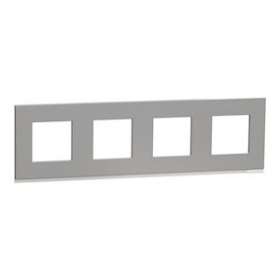 Unica Pure - plaque de finition - Aluminium liseré Blanc - 4 postes|Schneider Electric-SCHNU600880