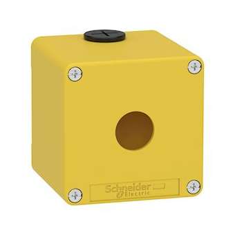 Boite métal vide jaune pour arrêts d'urgence M20 1 trou 22mm 80x80x77 UL cULus|Schneider Electric-SCHXAPK1501