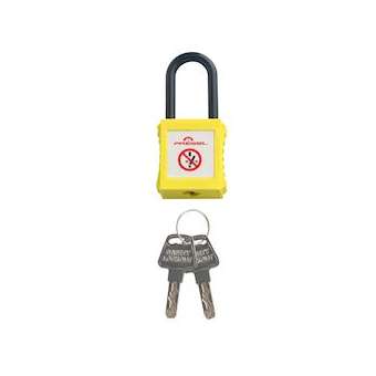 cadenas plastique jaune anse nylon 6mm clé identique A2|Catu-CATPP-6-38-Y-A2