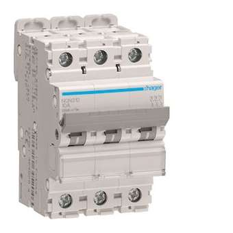 Disjoncteur 3P 25kA courbe B - 10A 3 modules|Hager-HAGNQN310