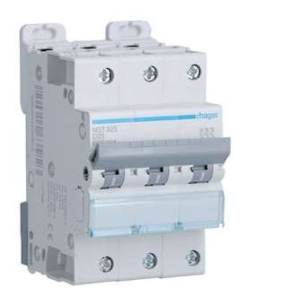 Disjoncteur 3P 6-10kA courbe D - 25A 3 modules|Hager-HAGNGT325