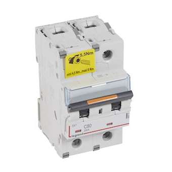 Disjoncteur DX³ 25kA arrivée haute/départ bas vis 2P 80A -courbe C - 3 mod|Legrand-LEG409775