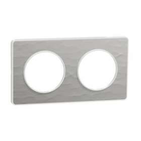 Odace Touch, plaque Aluminium martelé liseré Blanc 2 postes horiz./vert. 71mm|Schneider Electric-SCHS520804K