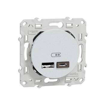 Odace - prise USB double - type A+C - Blanc Recyclé - 5 Vcc - 2,4A|Schneider Electric-SCHS510401