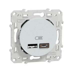 Odace - prise USB double - type A+C - Blanc Recyclé - 5 Vcc - 2,4A|Schneider Electric-SCHS510401