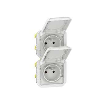 Prise de courant 2x2P+T verticale Plexo composable blanc|Legrand-LEG069643L