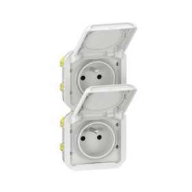 Prise de courant 2x2P+T verticale Plexo composable blanc|Legrand-LEG069643L