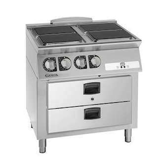 Fourneaux plaques électriques carrées, 4 feux, tiroirs de maintien|Tecnox by giorik-TXGCE74QGMC