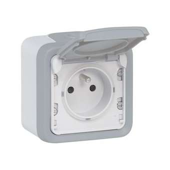 Prise de courant étanche volet de protection IP55 Plexo complet saillie - gris|Legrand-LEG069910