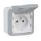 Prise de courant étanche avec volet IP55 Plexo complet saillie - gris - blister