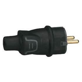 Fiche caoutchouc 2P+T 16A IP44 standard germanique à sortie droite - noir|Legrand-LEG050342