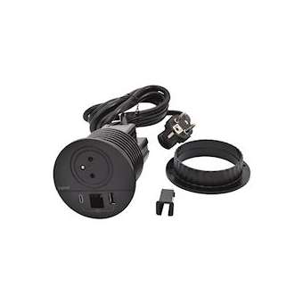 Disq80 Incara 2P+T + USB A+C + sortie de câble + cordon fiche 2P+T - noir|Legrand-LEG654707
