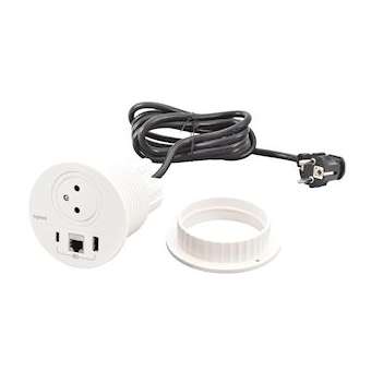 Disq80 Incara 2P+T + USB A+C + RJ45 + cordon fiche 2P+T - blanc|Legrand-LEG654701