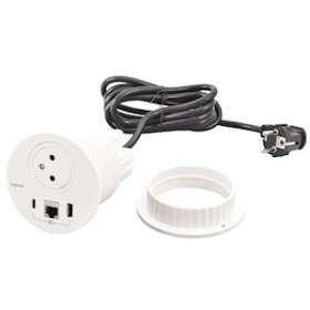 Disq80 Incara 2P+T + USB A+C + RJ45 + cordon fiche 2P+T - blanc|Legrand-LEG654701