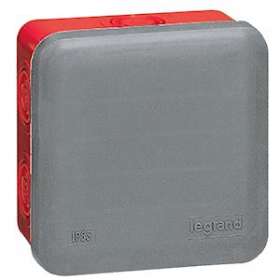 Boîte de dérivation carrée pour presse-étoupe Plexo gris/rouge - 80x80x45mm|Legrand-LEG092009