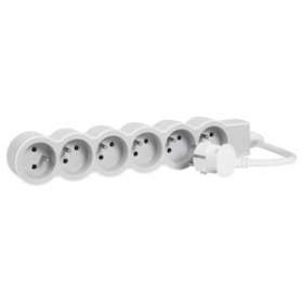 Rallonge 6x2P+T avec cordon 1,5m 3G 1mm² - blanc/gris clair|Legrand-LEG049484