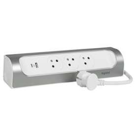 Rallonge d'angle 3x2P+T Surface et USB A+C avec cordon 1m - blanc/alu|Legrand-LEG049406