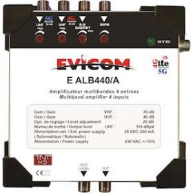 Centrale multibandes 4 entrées: B.I/II / B.III / UHF1 21-60 / UHF2 21-48|Evicom-EVCEALB440A