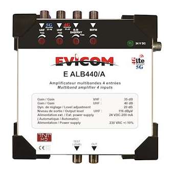 Centrale multibandes 4 entrées: B.I/II / B.III / UHF1 21-60 / UHF2 21-48|Evicom-EVCEALB440A