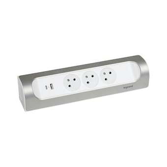 Rallonge d'angle 3x2P+T Surface et USB A+C - à câbler - blanc/alu|Legrand-LEG049409