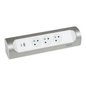 Rallonge d'angle 3x2P+T Surface et USB A+C - à câbler - blanc/alu|Legrand-LEG049409