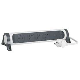 Rallonge 4x2P+T Surface avec inter, cordon 1,5m et parafoudre - blanc/gris|Legrand-LEG049415