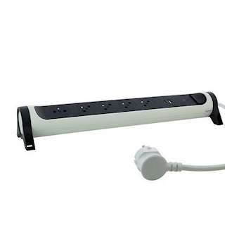 Rallonge 5x2P+T Surface - inter, cordon 1,5m, parafoudre et USB A+C- blanc/gris|Legrand-LEG049421