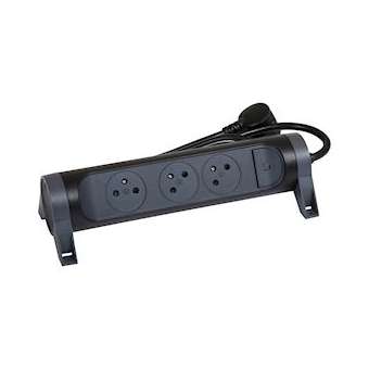 Rallonge 3x2P+T Surface avec interrupteur et cordon 1,5m 3G 1mm² - noir/gris|Legrand-LEG049444