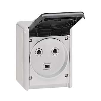 Prise étanche 2P+T 32A Plexo complet IP44 saillie - gris|Legrand-LEG055872