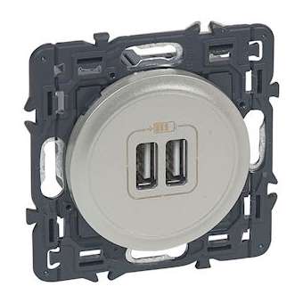 Chargeur Céliane 2 USB Type-A 3A 15W - titane avec support|Legrand-LEG067716