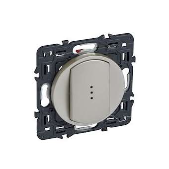 Poussoir inverseur à voyant Céliane 6A avec enjoliveur titane et support|Legrand-LEG067734