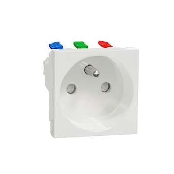 Unica - prise 2P+T - FR - 90DEG - raccord rapide traversant - Blanc - méca seul|Schneider Electric-SCHNU305918