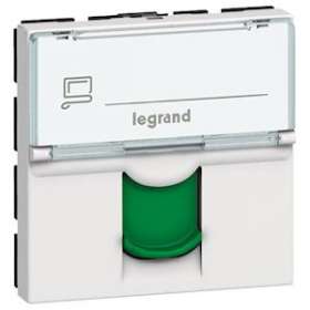 Prise RJ45 catégorie6 FTP avec volet vert Mosaic 2 modules - blanc|Legrand-LEG076522