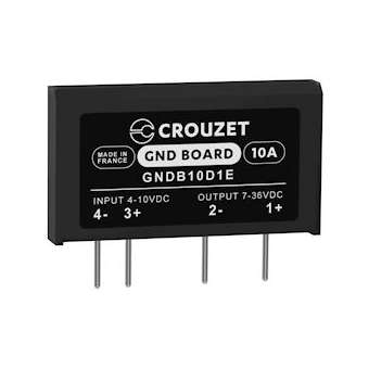 SSR, GND Board, PCB Mounting, 10A OUT 7-36 VDC, IN 4-10 VDC, DC Switching|Crouzet-CRTGNDB10D1E