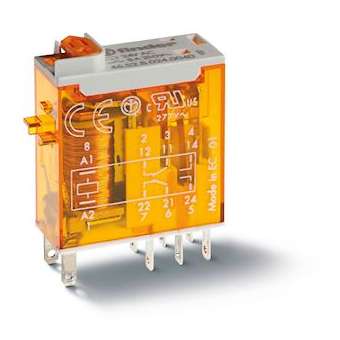 Relais miniature 2RT 8A 12V DC, indicateur mécanique + bouton test|Finder-FID465290120040