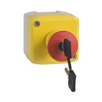 Harmony XAL - boite jaune arrêt urgen rouge - pouss tourn à clé - 1F+1O - D40|Schneider Electric-SCHXALK188E