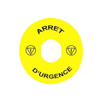 Harmony étiquette circulaire D90mm jaune - logo EN13850 - ARRET D'URGENCE|Schneider Electric-SCHZBY8130