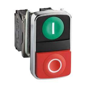 Harmony bt-pous D22 double touche, ressort de rappel vert + rouge IP66, IP69 K|Schneider Electric-SCHXB4BL73415