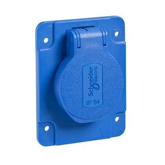 PratiKa - socle de prise NF 65x85mm - 2P+T 10-16 A - IP54 - connex. arr. - bleu|Schneider Electric-SCHPKN61B