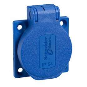 PratiKa - socle de prise NF 50x50mm - 2P+T 10-16 A - IP54 - connex. arr. - bleu|Schneider Electric-SCHPKN51B