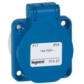 Prise à encombrement réduit P17 à brochage domestique IP54 16A - 250V~ - bleu|Legrand-LEG057667